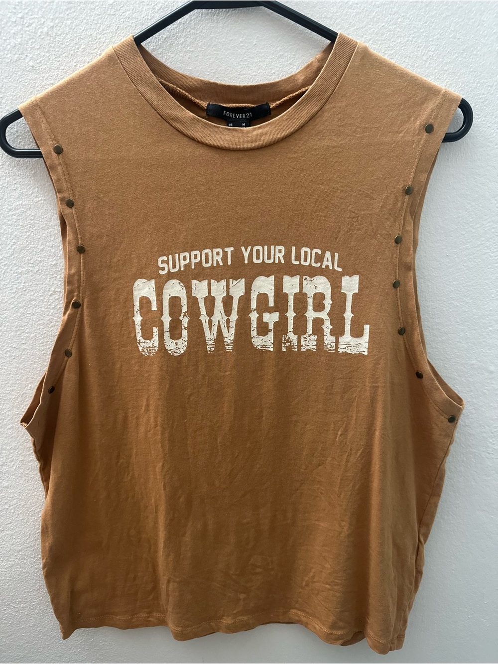 Forever 21 Brown Graphic Cowgirl Muscle Tank